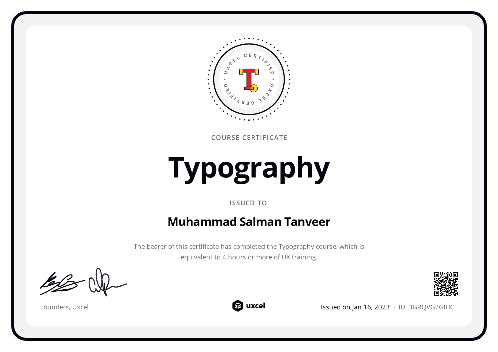 Muhammad Salman Tanveer's certificate